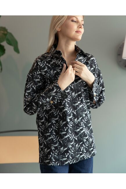 Женская рубашка под запонку черная - 8225 от byME 