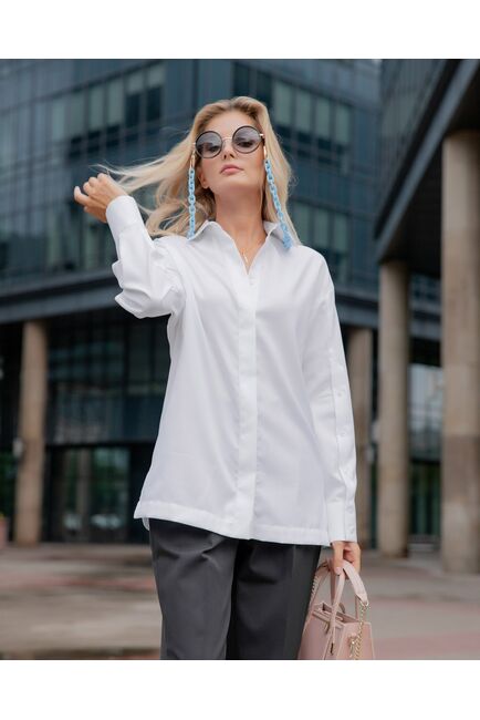 Женская рубашка пышный рукав под пуговицу белая - 8226-N от byME 