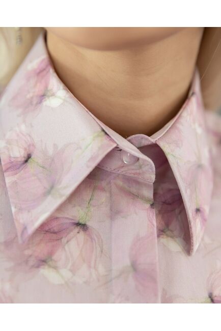 Женская рубашка с пышным рукавом узор цветы - 8227 от byME 