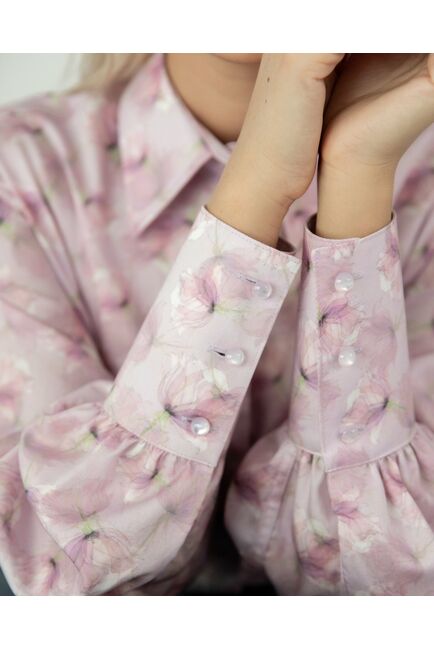 Женская рубашка с пышным рукавом узор цветы - 8227 от byME 