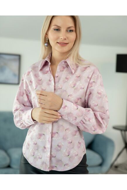 Женская рубашка с пышным рукавом узор цветы - 8227 от byME 