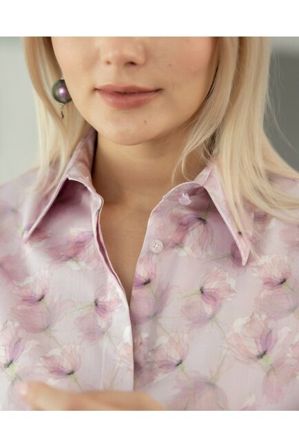 Женская рубашка с пышным рукавом узор цветы - 8227 от byME 