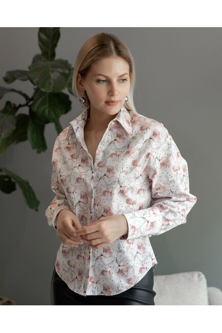 Женская рубашка с пышным рукавом узор цветы - 8228 от byME 