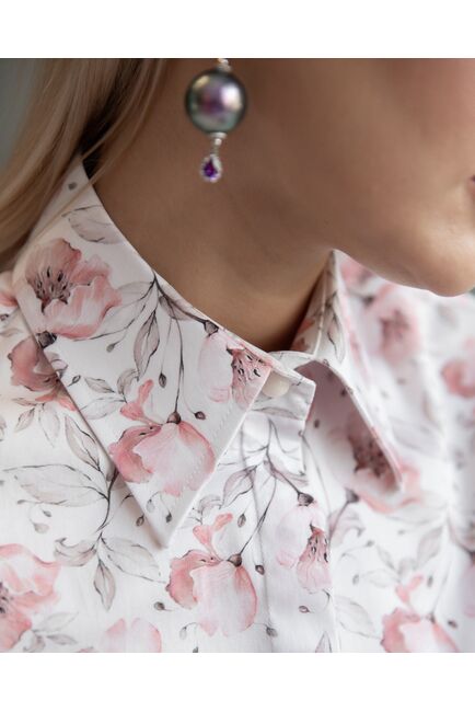 Женская рубашка с пышным рукавом узор цветы - 8228 от byME 