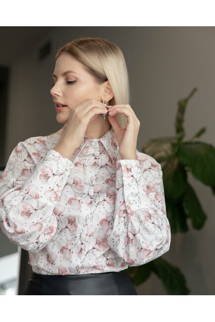 Женская рубашка с пышным рукавом узор цветы - 8228 от byME 