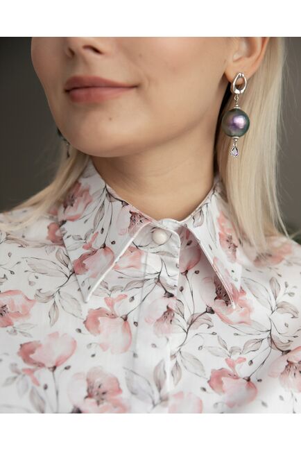 Женская рубашка с пышным рукавом узор цветы - 8228 от byME 