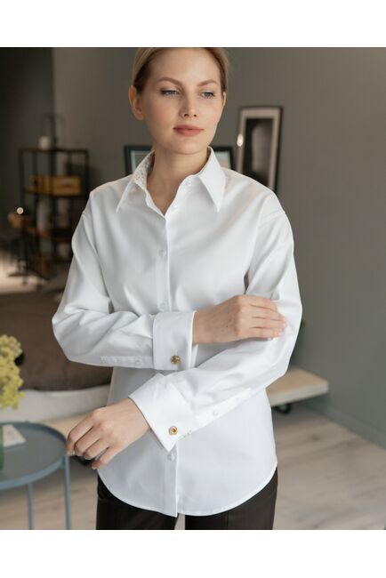 Женская рубашка полуприталенная белая - 8232 от byME 