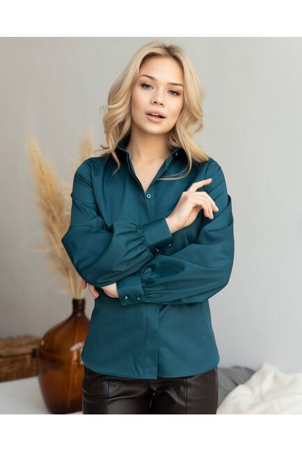 Женская рубашка с пышным рукавом бутылочная - 8246 от byME 