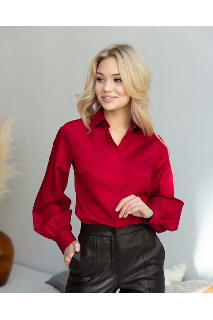 Женская рубашка с пышным рукавом вишнёвая - 8247 от byME 