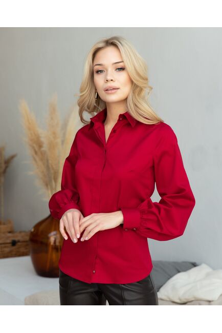 Женская рубашка с пышным рукавом вишнёвая - 8247 от byME 