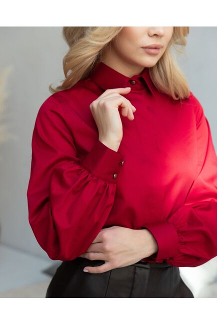 Женская рубашка с пышным рукавом вишнёвая - 8247 от byME 