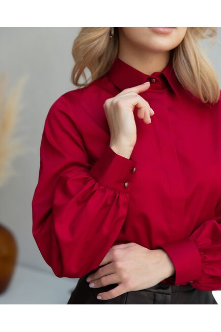 Женская рубашка с пышным рукавом вишнёвая - 8247 от byME 