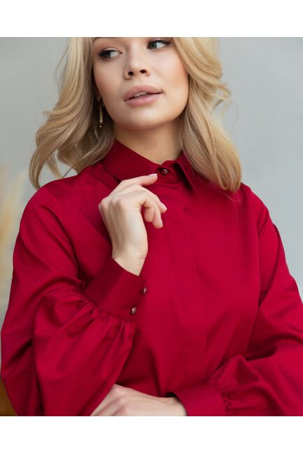 Женская рубашка с пышным рукавом вишнёвая - 8247 от byME 