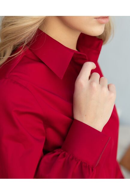 Женская рубашка с пышным рукавом вишнёвая - 8247 от byME 
