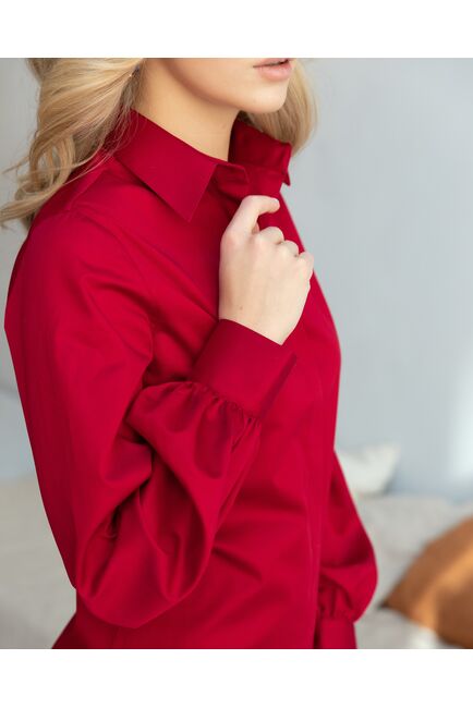 Женская рубашка с пышным рукавом вишнёвая - 8247 от byME 