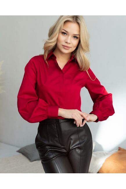 Женская рубашка с пышным рукавом вишнёвая - 8247 от byME 