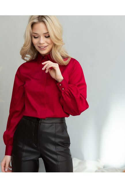Женская рубашка с пышным рукавом вишнёвая - 8247 от byME 