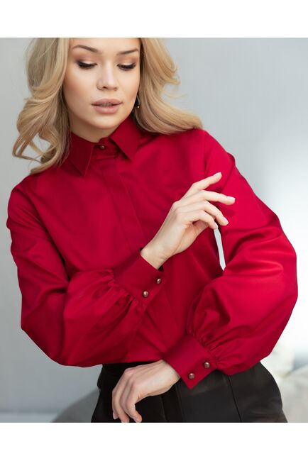 Женская рубашка с пышным рукавом вишнёвая - 8247 от byME 