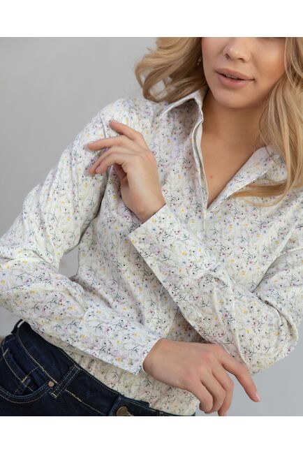 Женская рубашка с высоким манжетом принт мелкие полевые цветы - 8262 от ByME 