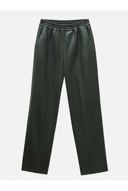 Джоггеры из экокожи темно-зеленые от byME 