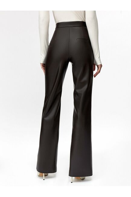 Брюки женские из экокожи тёмно-коричневые от byME 