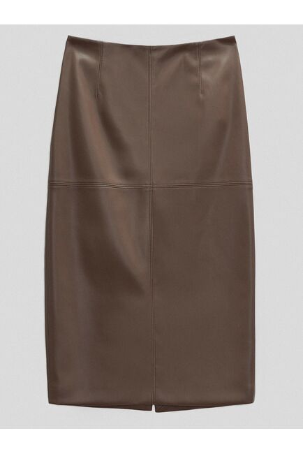 Юбка женская прямая из экокожи темно-бежевая от byME 
