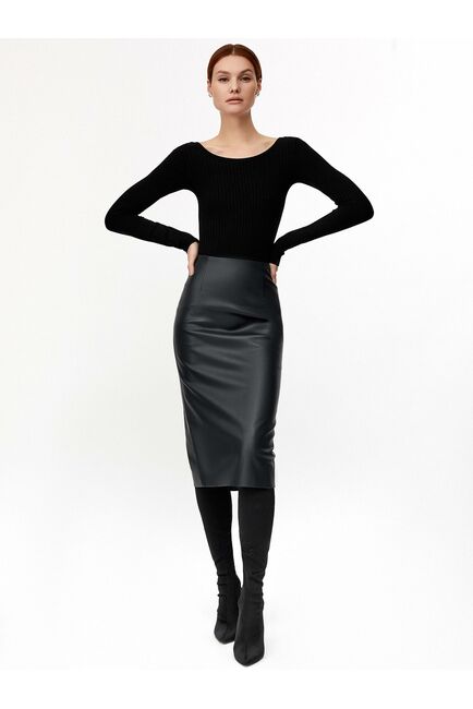 Юбка женская из экокожи темно-синяя СА-90036748М[140] от byME 