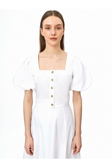 Блуза женская с короткими рукавами фонариками белая от byME 