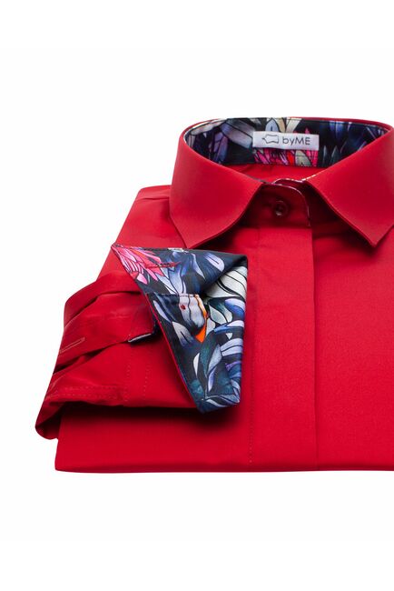 Женская рубашка под пуговицы вишневая с отделкой протеи - 8260 от byME 