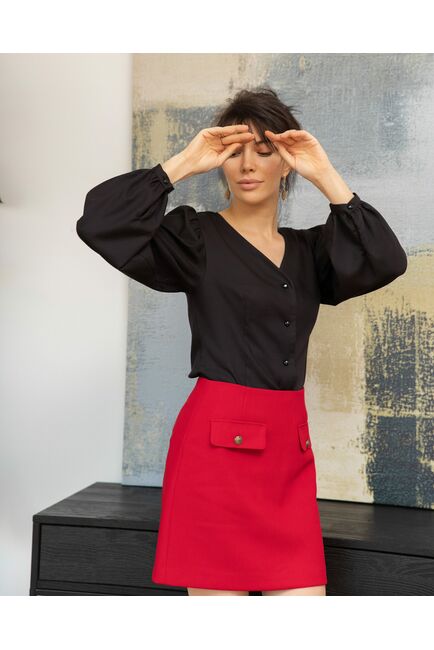 Женская блузка с объемным рукавом и V-образным вырезом чёрная - 8240 от byME 