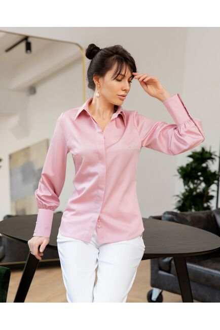 Женская рубашка с пышным рукавом розовая - 8248 от byME 