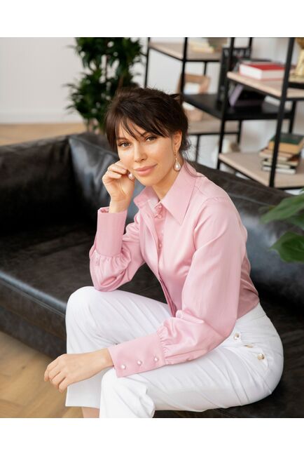 Женская рубашка с пышным рукавом розовая - 8248 от byME 