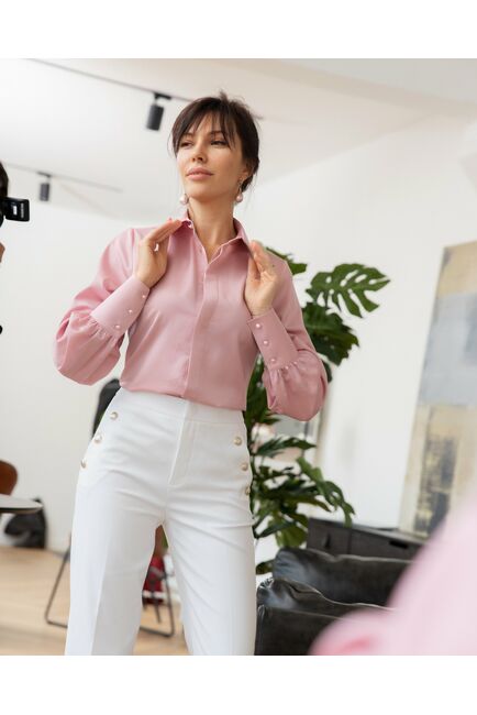 Женская рубашка с пышным рукавом розовая - 8248 от byME 