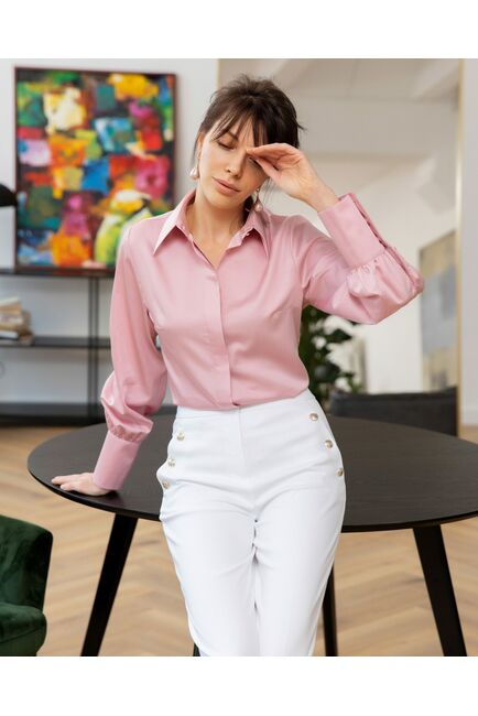 Женская рубашка с пышным рукавом розовая - 8248 от byME 