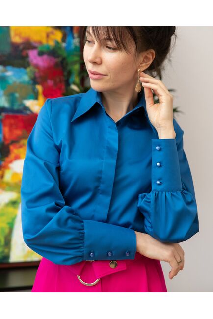 Женская рубашка с пышным рукавом кобальт - 8249 от byME 