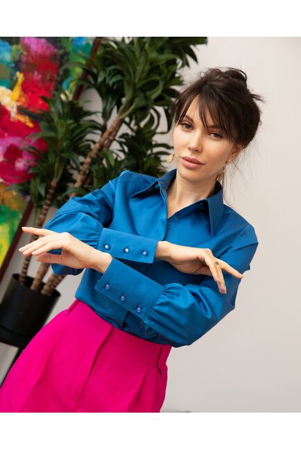 Женская рубашка с пышным рукавом кобальт - 8249 от byME 