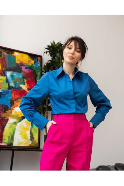 Женская рубашка с пышным рукавом кобальт - 8249 от byME 