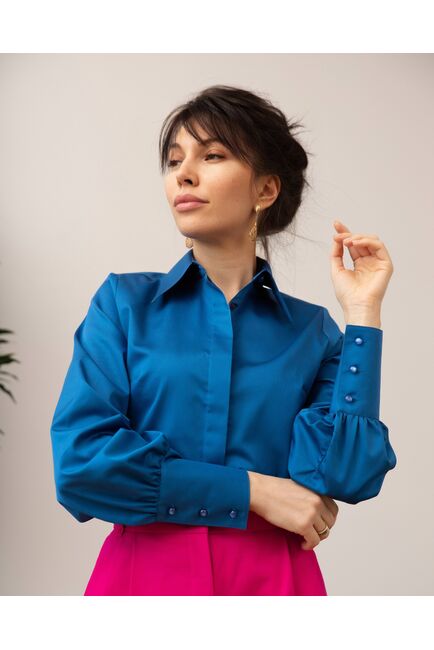 Женская рубашка с пышным рукавом кобальт - 8249 от byME 