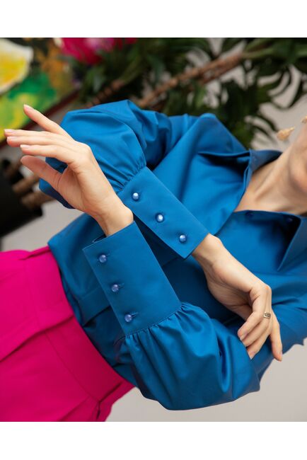 Женская рубашка с пышным рукавом кобальт - 8249 от byME 