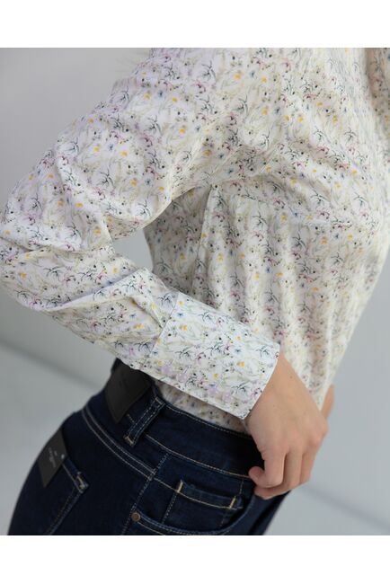 Женская рубашка с высоким манжетом принт мелкие полевые цветы - 8262 от ByME 