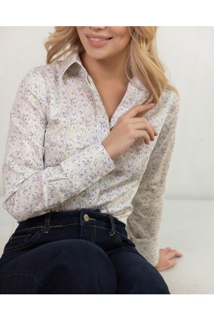 Женская рубашка с высоким манжетом принт мелкие полевые цветы - 8262 от ByME 