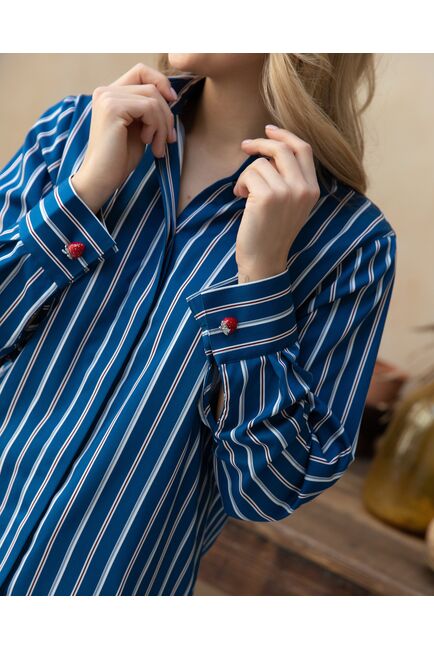 Женская рубашка под запонку синяя в полоску - 8266 от byME 