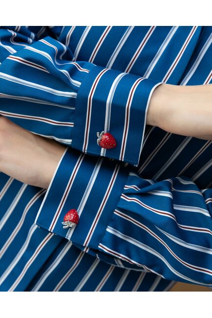 Женская рубашка под запонку синяя в полоску - 8266 от byME 