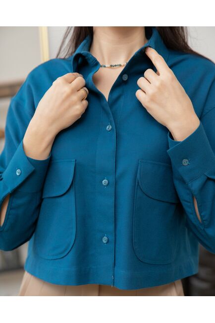 Женская блузка укороченная с карманами кобальт - 8269 от byME 