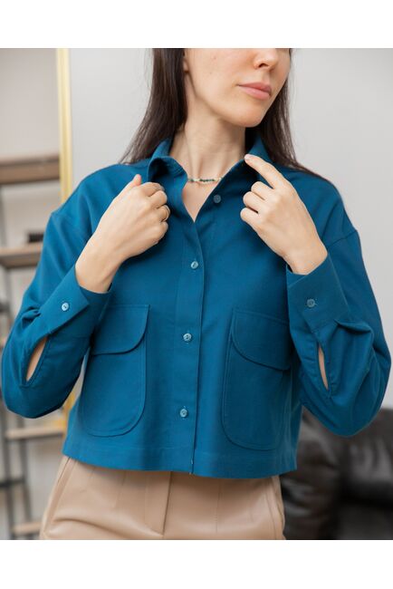 Женская блузка укороченная с карманами кобальт - 8269 от byME 