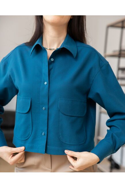 Женская блузка укороченная с карманами кобальт - 8269 от byME 