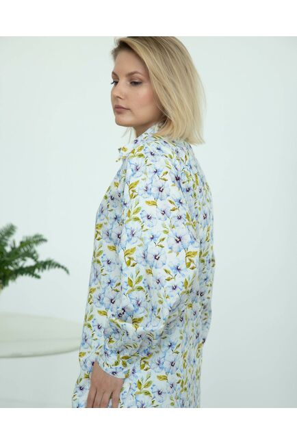 Женская рубашка под пуговицу принт голубые цветы - 8271 от byME 