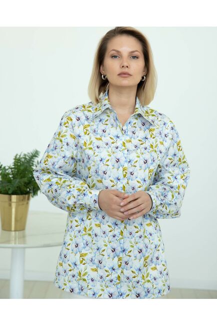 Женская рубашка под пуговицу принт голубые цветы - 8271 от byME 