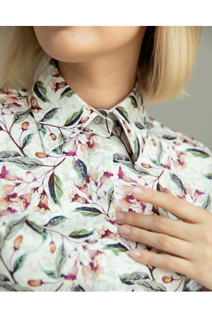 Женская рубашка принт цветы с рукавами фонариками - 8283 от byME 
