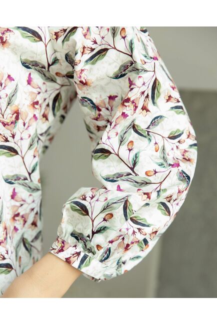 Женская рубашка принт цветы с рукавами фонариками - 8283 от byME 